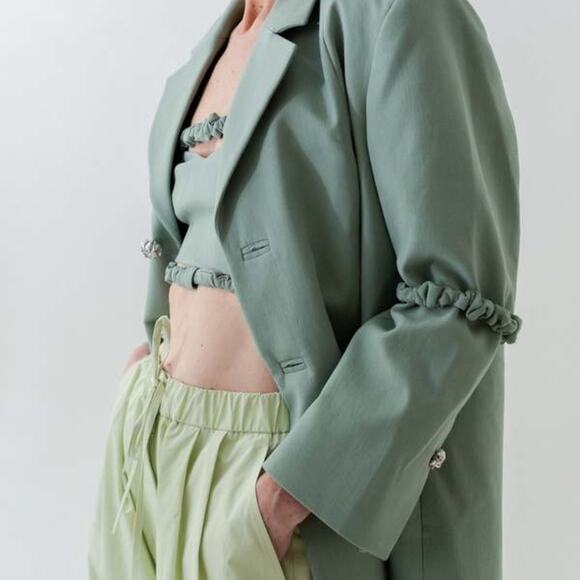 GANNI Women's Suiting Strapless Crop Top Green Bay 40 (8-10) NWT - Picture 4 of 11